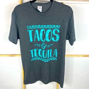 Tacos And Tequila Size Medium Graphic Tee Unisex Grey Teal Shirt Causal